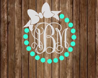 Pearl Bow Monogram Decal-Pearl Monogram Decal-Bow Monogram Decal-Pearl Bow Monogram-Bow Decal-Pearl Decal-Monogram Decal-Yeti Decal-Decal