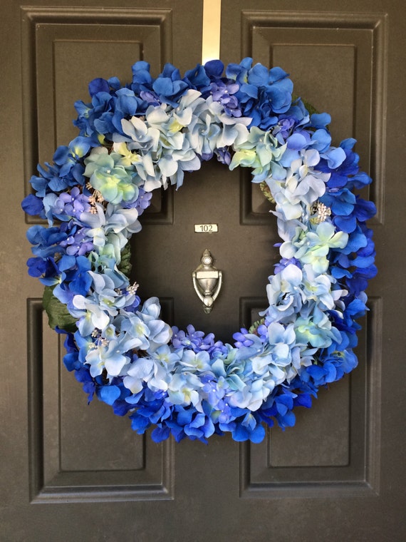 Blue Flower Wreath By Thehandmadewreath On Etsy