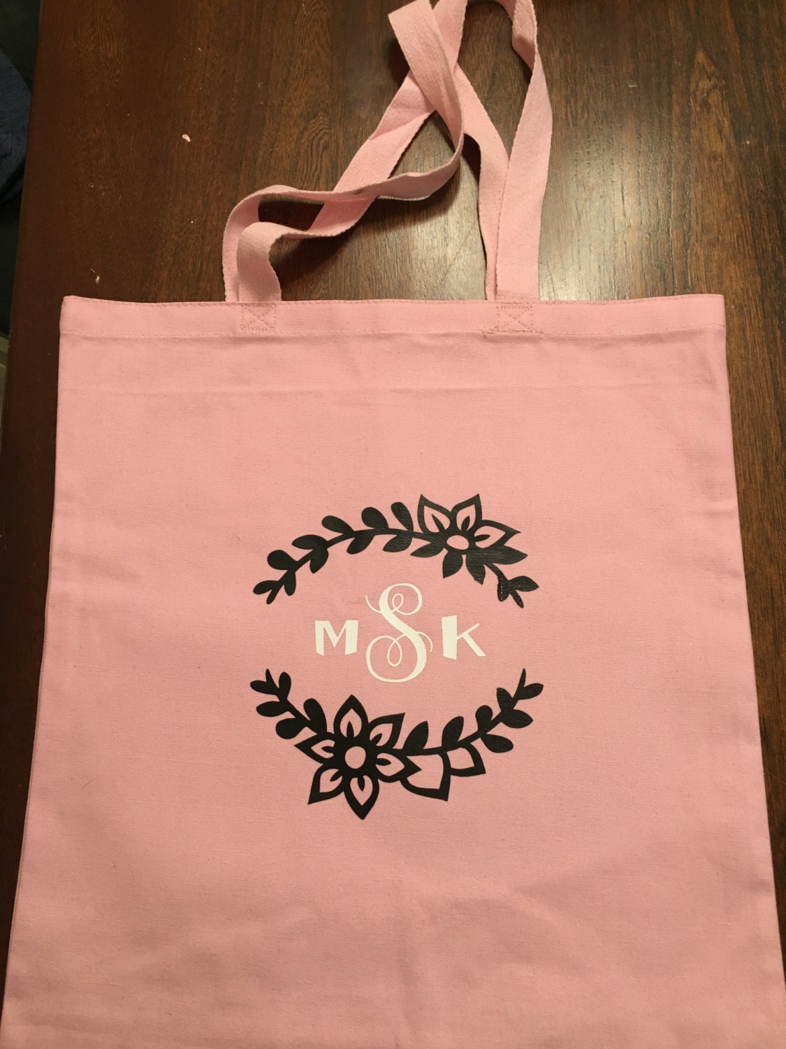 Pink canvas tote with custom monogram by MoCreative on Etsy