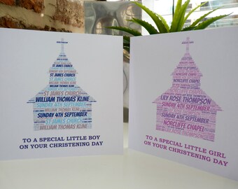 Personalised Christening Card, Personalised Baptism Card, Personalised Word Art Card, Special Card, Christening Card