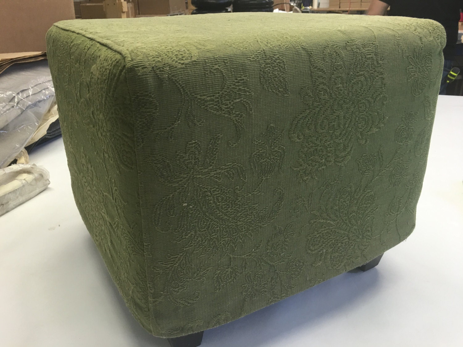 Green Ottoman Cube. Slipcover on a Brown by CircleVisualinc
