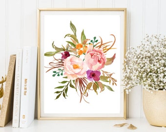 Wall art decor watercolor print flowers botanical print pink purple watercolor wall art print floral art watercolor poster home office decor