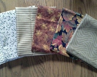Six Different Quilting Fat~Quarters of Fabric--Greens, Golds & Browns