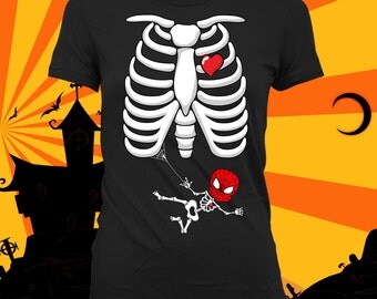 Pregnant Skeleton Shirt (Spiderman) - Pregnant Halloween Costume, Skeleton Shirt, Halloween Pregnancy Announcement, not maternity - CCB-253