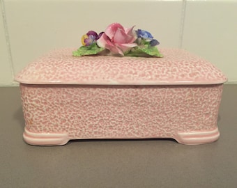 Antique cute pink SYLVAC jewellery box with floral top
