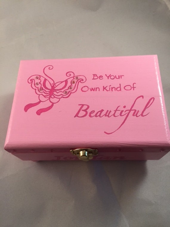 Pink Hand Painted Wooden Jewelry Box with Saying Only