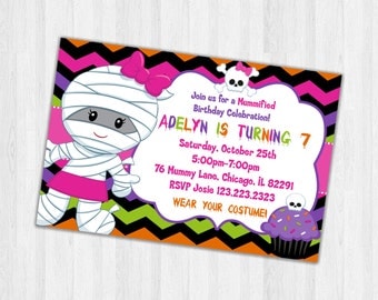 Halloween Birthday Invitation, Printable Party Invitations, Kids Birthday Invitations, Halloween Mummy invitations
