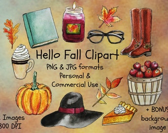 Fall Clipart, autumn clip art, pumpkin clipart autumn leaves leaf clipart thanksgiving clipart Watercolour Clipart, commercial use, png