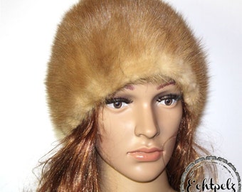 Vintage fur hat real fur hat mink mink Hat Cap fur has Gr.M light brown