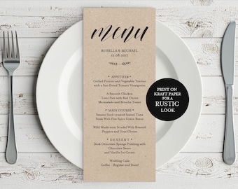 Printable Menu Card Template, Editable Text, Instant Download, Digital File, PDF-DIY Menu Template, Rustic Wedding Menu, WPC_2SD3A