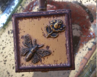 Vintage Personal Ashtray Smoking Accessory Collectible Antique Vanity Piece Handy Butterfly Motif Flower Gift Retro Conversation Piece