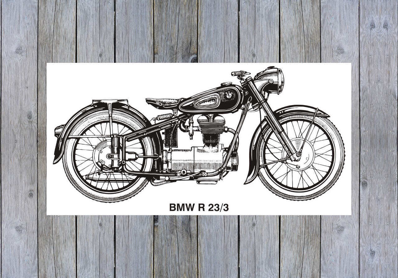 Vintage BMW R23/3 Motorcycle art poster print