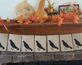 Crow Banner, Crow Halloween Banner, Halloween Burlap Banner, Black Crow Halloween Burlap Banner, BSC-036