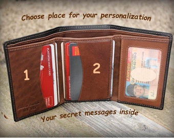 Personalized Mens Wallet - Father Gift - Gift for Man 9th Anniversary - Gift for Groom from Bride - Leather Wallet -RFID Wallet Black/Toffee