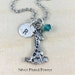 Personalized Necklace - Hand Stamped Jewelry - Giraffe Charm Necklace - Personalized Initial Disc - Birthstone - Pewter, Silver Plated