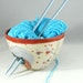 Large Ceramic Yarn Bowl with Owl Knitting Organizer, Artistic holder for yarn, Crochet Organizer - Wheelthrown Pottery Yarn Bowl YB78