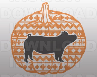 Show Pigs Aztec Pumpkin SVG File - Livestock SVG File - Farm Animal SVG - Vector Art for Commercial & Personal Use-Cricut,Cameo,Silhouette