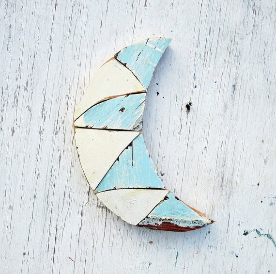 Blue Moon Wall Decor Reclaimed Wood Art Moon Nursery by woodenaht
