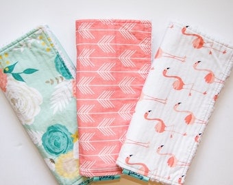 Baby girl burp cloths - girl burp cloth set -Burp cloths - flower burp cloths - Floral burp cloths - baby girl baby shower gift set -Finney