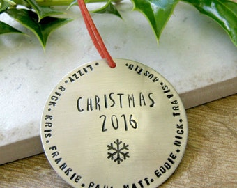 Personalized Christmas Ornament, Personalized Ornament, nickel silver, family names or other wording around the edges, please read listing