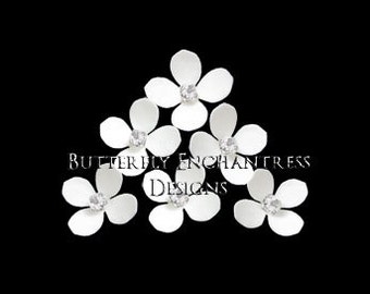 White Ivory Bridal Hair Flowers, Wedding Hair Accessories, Bridesmaid Gift - 6 Fiji Hydrangea Hair Pins - Rhinestone Center