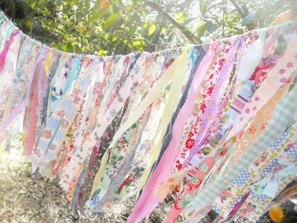 Floral Fringe Garland Rag Tie Banner Fabric Garland Bridal