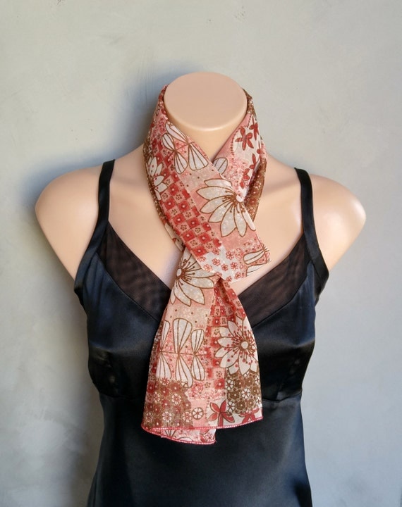 Bohemian Floral Chiffon Scarf - Perfect Summer Skinny Scarf - 56 inches long by 12 inches wide
