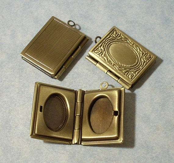 3 Bronze Picture Frame Lockets Etched Photo Frame Locket