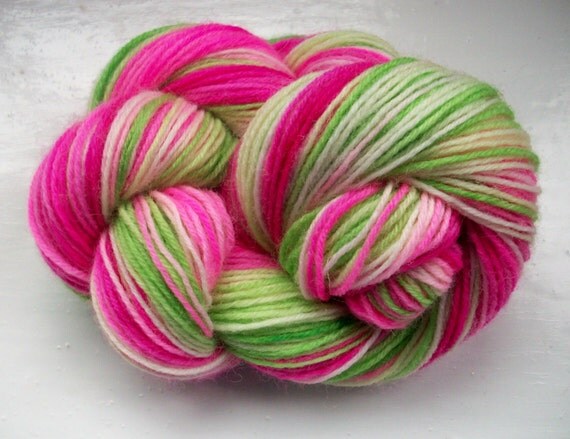 Sock yarn, hand dyed wool, dip dyed, pink, green, bold and wild 100g by SpinningStreak