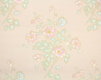 1920s Vintage Wallpaper by the Yard - Antique Floral Pale Pink and Green Floral Wallpaper