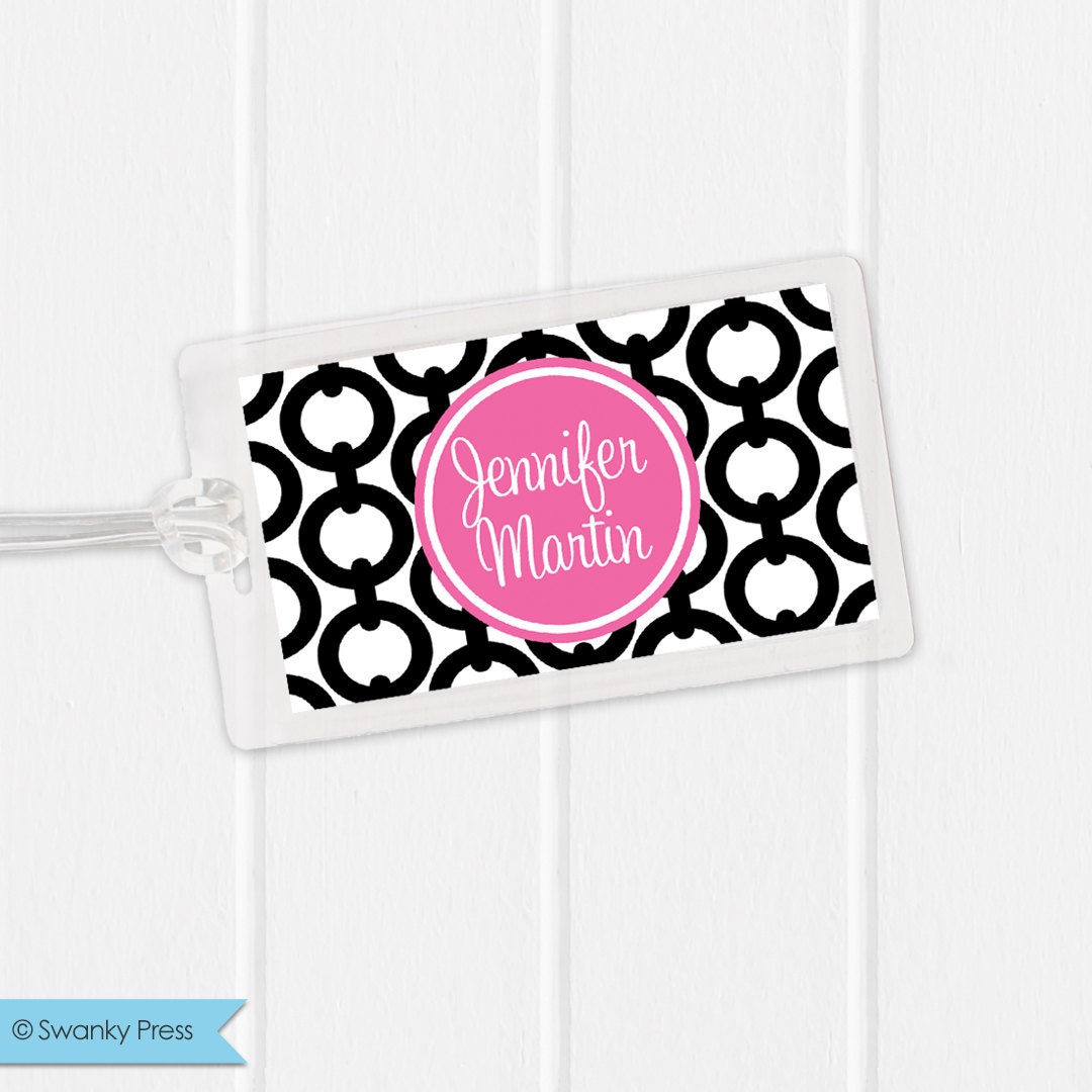 Laminated Bag Tag Chain pattern Bag Tag Luggage Tag pink