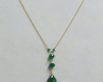 Green Onyx Y Necklace, Green Onyx Pendant Necklace, Green and Gold Necklace, Gold Y Necklace in 14k Gold Fill by Maggie McMane Designs
