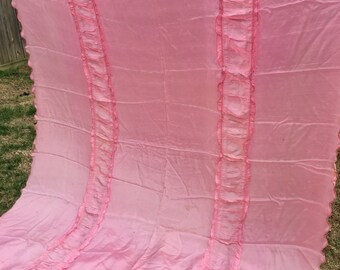 Vintage Pink Satin or Taffeta Coverlet with Ruffles