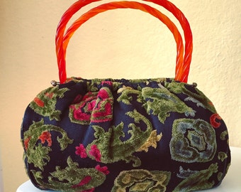 Items similar to 1970s fringed carpet bag/ tapestry tote on Etsy