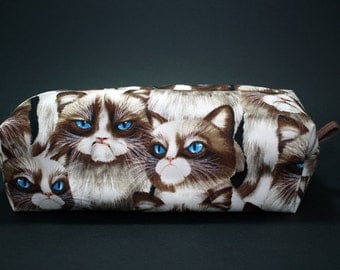 Boxy Makeup Bag - Grumpy Cat Zipper - Pencil Pouch
