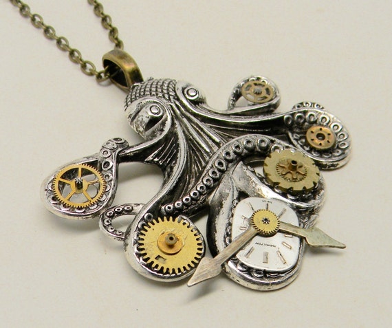 Steampunk Nautical Pirate Octopus Earrings Pendant Charm Dangle in Antique Style