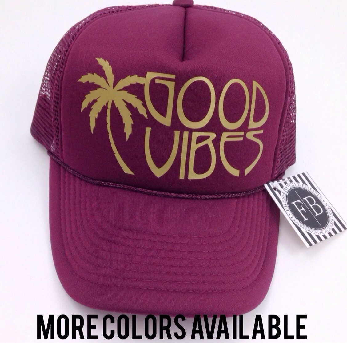 Black Trucker Good Vibes Hat Women's SnapBack by FreshBatchDes