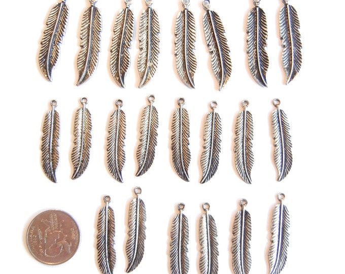 22 or 11 Pairs of Feather Charms Antique Silver-tone