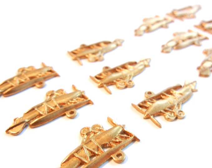 6 Pairs of Small Brass Bi-Plane Charms