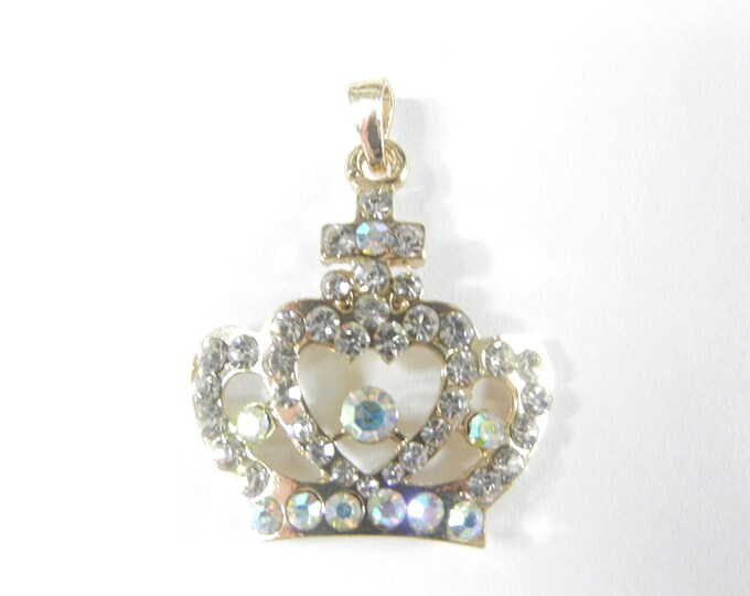 Rhinestone Crown Pendant Gold-tone