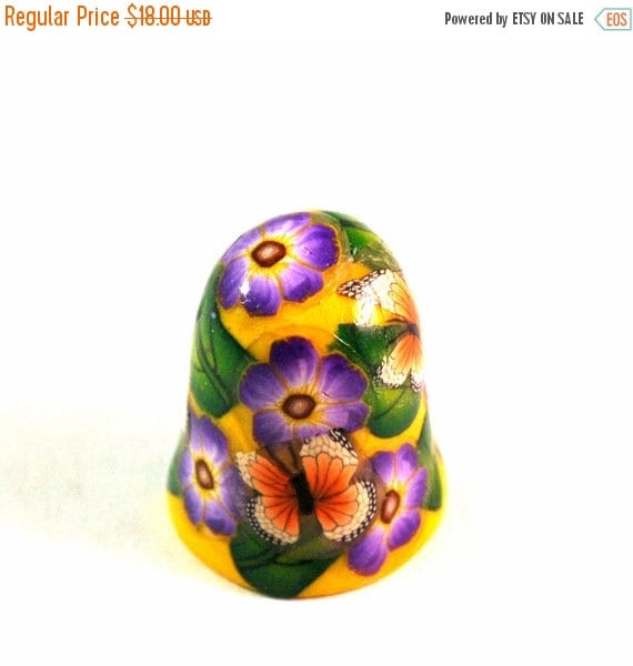 Collectible Thimbles, China Thimble, Handmade Thimble, Thimble Collection, Flower Thimble, Polymer Clay Thimble, Butterfly Thimble