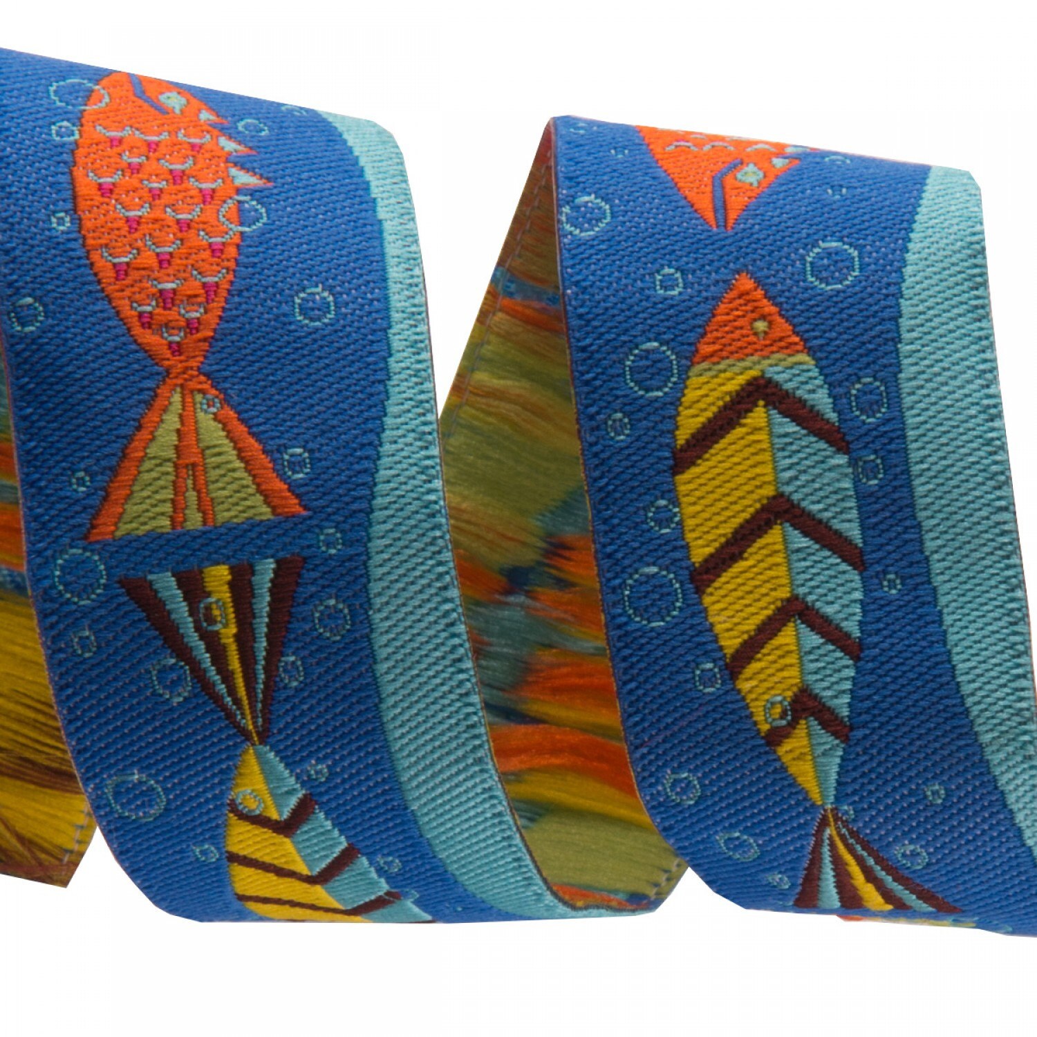 7/8inch woven jacquard ribbon multi color fish on blue