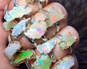 Raw opal ring | Rough opal ring | Opal birthstone ring | Rough opal jewelry | Opal in silver ring | Fire opal ring
