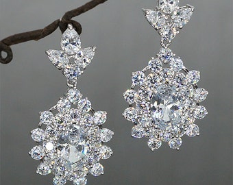 Rhinestone Bridal Earrings Hochzeit Ohrringe Crystal Earrings for Wedding Cubic Zirconia Jewellery Vintage Style Earrings