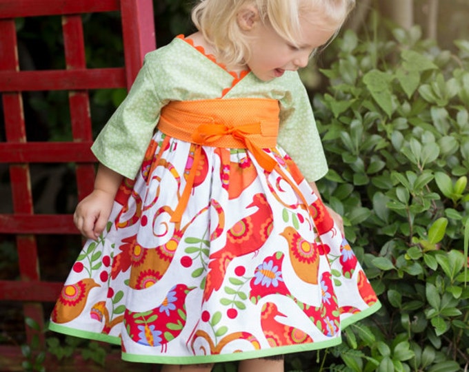 Handmade Little Girls Dress - Toddler Clothes - Tea Party - Wedding - Summer - Mothers Day - Birthday - Kimono Dress - Obi - Sz 2T to 7