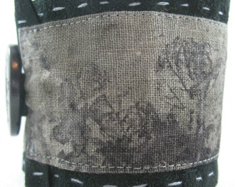 Fabric Cuff Bracelet, Eco print Fabric Cuff