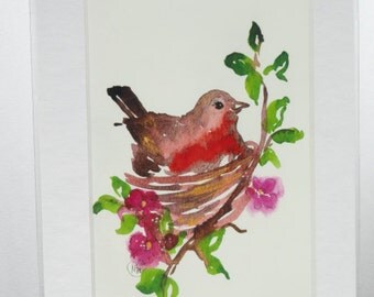Bird in nest, birds nest art, bird nest art, robins nest, Modern bird print, bird wall art