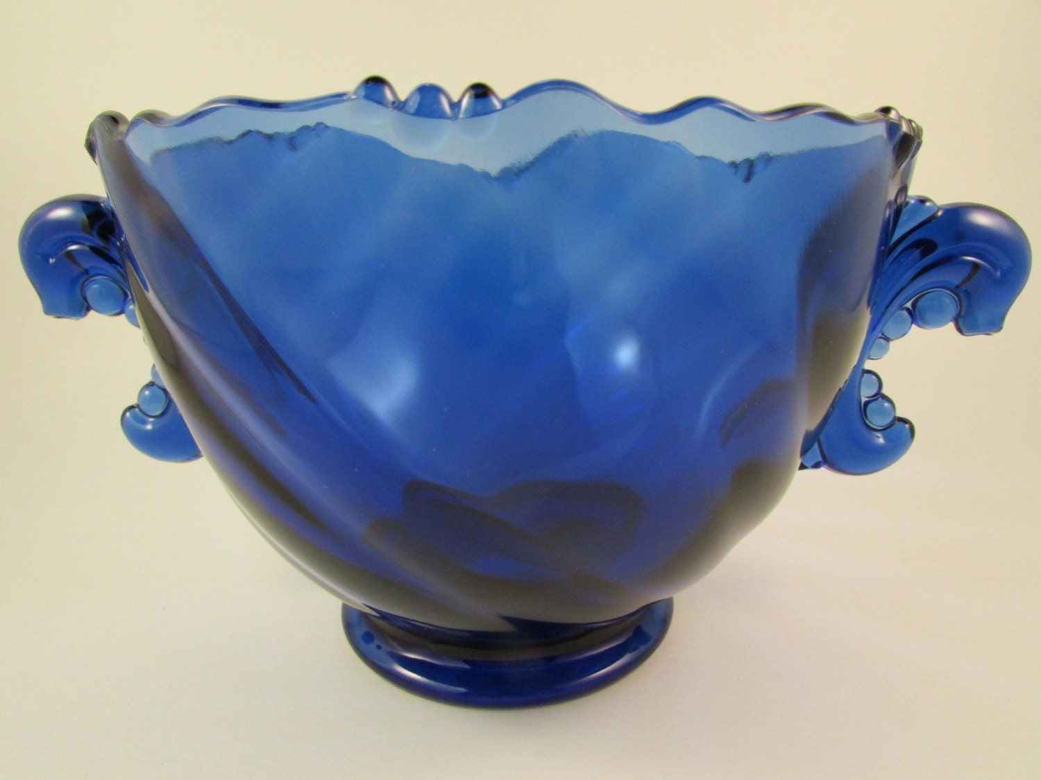 Vintage Imperial Glass Cobalt Blue Art Glass Bowl with Decorative