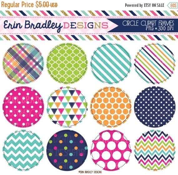 60% OFF SALE Summer Circles Clipart Pink by ErinBradleyDesigns