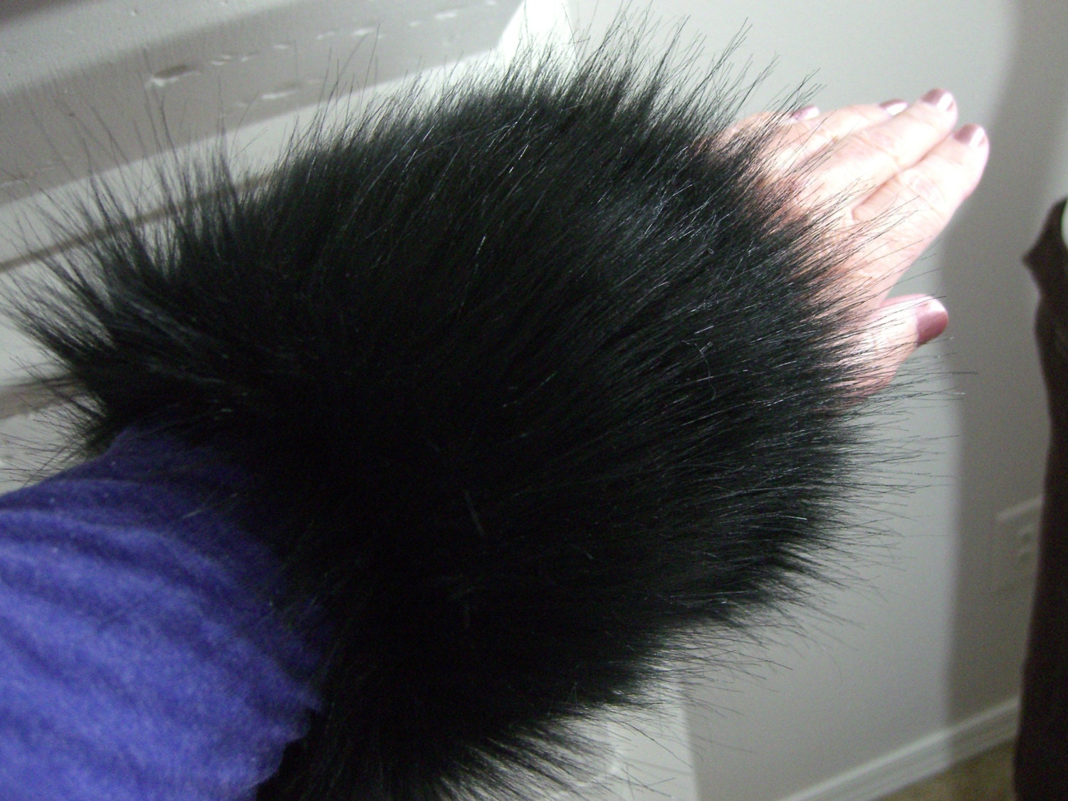 Faux Fur Wrist Cuffs Fur Sleeves Wrist Warmers Black Bear
